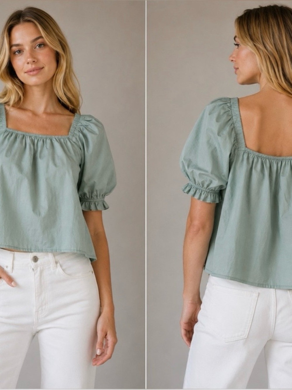 English Factory Mint Green Off-the-Shoulder Puff Sleeve Top